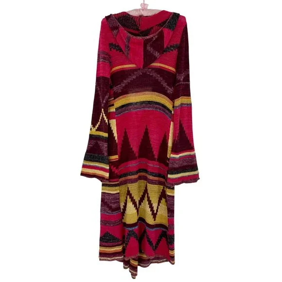 Free People Hooded Long Multicolor Cardigan | Boho Coastal Cowgirl Tribal Indie - Picture 8 of 16